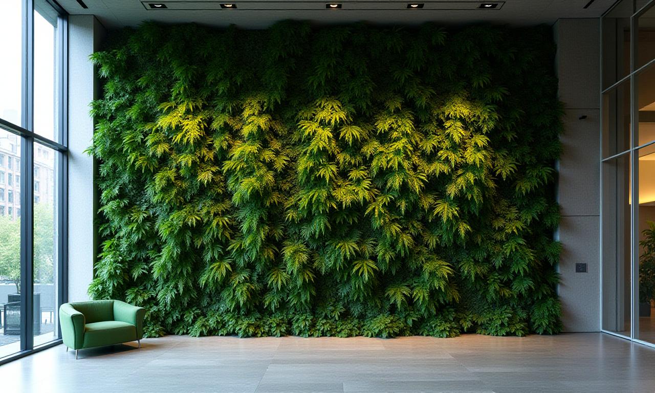 Lush green living wall in a modern office foyer