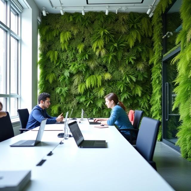 Modern workspace with lush living wall