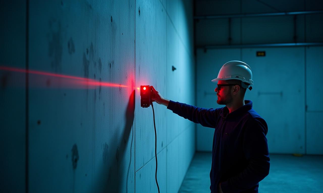 Engineer using laser scanner on a concrete wall